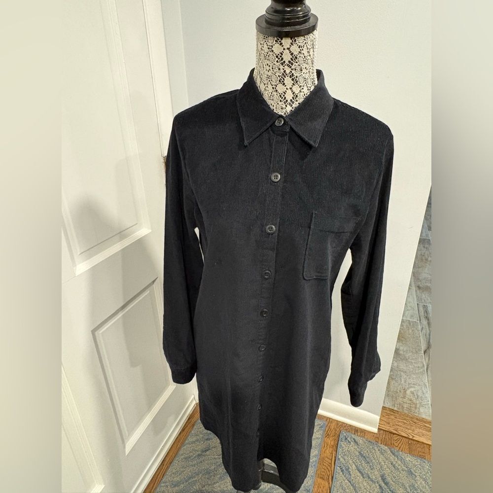 J. Crew Black Corduroy Long Sleeve Shirt Dress - Picture 2 of 12